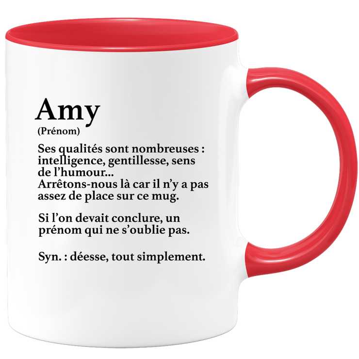 quotedazur - Mug Définition Prénom Amy Déesse Tout Simplement - Cadeau Humour Prénom - Idée Cadeau Famille Saint Valentin - Tasse Prénom Amy - Idéal Pour Noël Au Bureau
