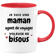 quotedazur - Mug Je Suis Une Maman Agent De Voyages Voleuse De Bisous - Cadeau Fête Des Mères Original - Idée Cadeau Pour Anniversaire Maman - Cadeau Pour Future Maman Naissance