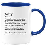 quotedazur - Mug Définition Prénom Amy Déesse Tout Simplement - Cadeau Humour Prénom - Idée Cadeau Famille Saint Valentin - Tasse Prénom Amy - Idéal Pour Noël Au Bureau