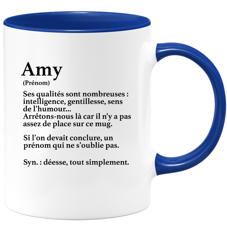 quotedazur - Mug Définition Prénom Amy Déesse Tout Simplement - Cadeau Humour Prénom - Idée Cadeau Famille Saint Valentin - Tasse Prénom Amy - Idéal Pour Noël Au Bureau