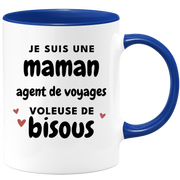 quotedazur - Mug Je Suis Une Maman Agent De Voyages Voleuse De Bisous - Cadeau Fête Des Mères Original - Idée Cadeau Pour Anniversaire Maman - Cadeau Pour Future Maman Naissance