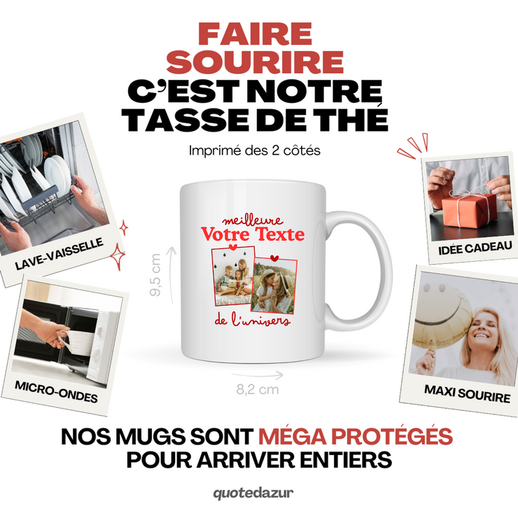 Mug deux photos personnalisé meilleure de l'univers pour femme - Métier famille prénom couple parent