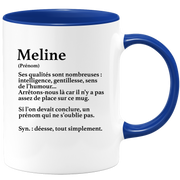 quotedazur - Mug Définition Prénom Meline Déesse Tout Simplement - Cadeau Humour Prénom - Idée Cadeau Famille Saint Valentin - Tasse Prénom Meline - Idéal Pour Noël Au Bureau