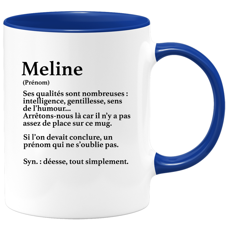 quotedazur - Mug Définition Prénom Meline Déesse Tout Simplement - Cadeau Humour Prénom - Idée Cadeau Famille Saint Valentin - Tasse Prénom Meline - Idéal Pour Noël Au Bureau
