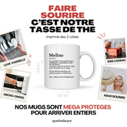 quotedazur - Mug Définition Prénom Meline Déesse Tout Simplement - Cadeau Humour Prénom - Idée Cadeau Famille Saint Valentin - Tasse Prénom Meline - Idéal Pour Noël Au Bureau