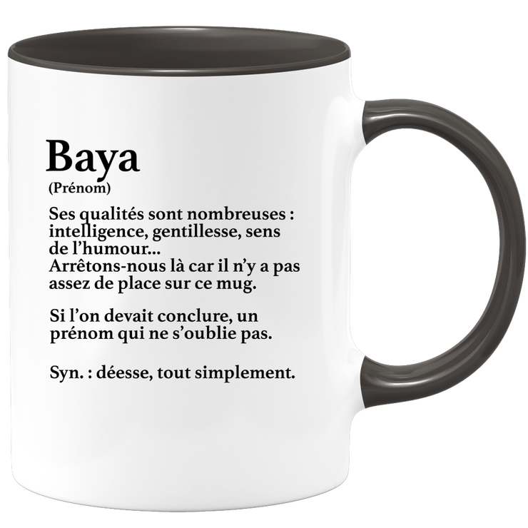 quotedazur - Mug Définition Prénom Baya Déesse Tout Simplement - Cadeau Humour Prénom - Idée Cadeau Famille Saint Valentin - Tasse Prénom Baya - Idéal Pour Noël Au Bureau
