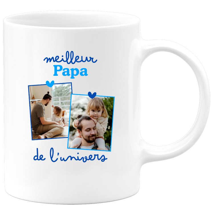 Mug Meilleur papa de l'univers - Mug personnalisé avec 2 photos famille