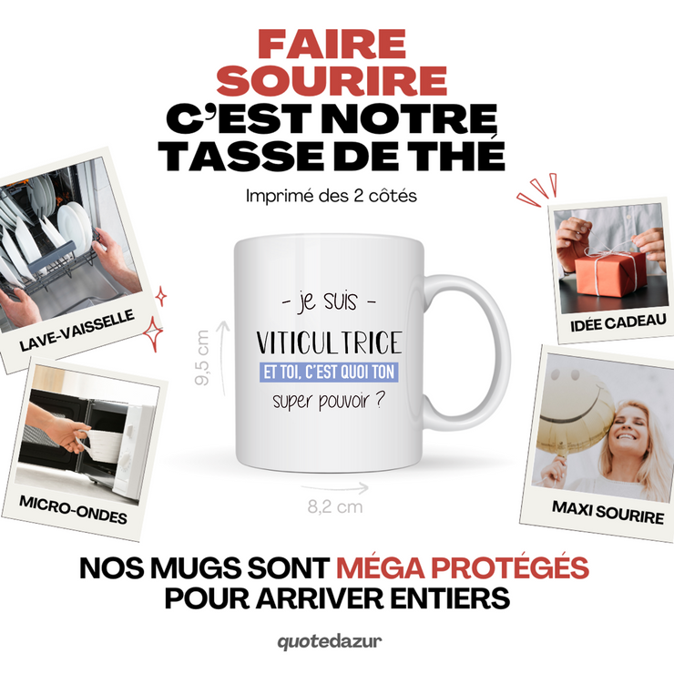 quotedazur - Mug Je Suis Viticultrice Et Toi C'est Quoi Ton Super Pouvoir - Cadeau Humour Travail - Idée Cadeau Départ Collègue - Tasse Chef Viticultrice - Idéal Pour Noël Au Bureau