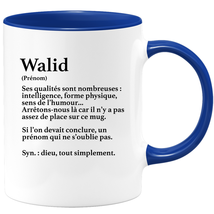 quotedazur - Mug Définition Prénom Walid Dieu Tout Simplement - Cadeau Humour Prénom - Idée Cadeau Famille Saint Valentin - Tasse Prénom Walid