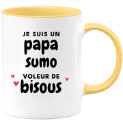 quotedazur - Mug Je Suis Un Papa Sumo Voleur De Bisous - Cadeau Fête Des Pères Original - Idée Cadeau Pour Anniversaire Papa - Cadeau Pour Futur Papa Naissance