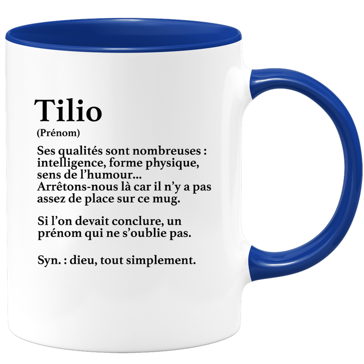 quotedazur - Mug Définition Prénom Tilio Dieu Tout Simplement - Cadeau Humour Prénom - Idée Cadeau Famille Saint Valentin - Tasse Prénom Tilio