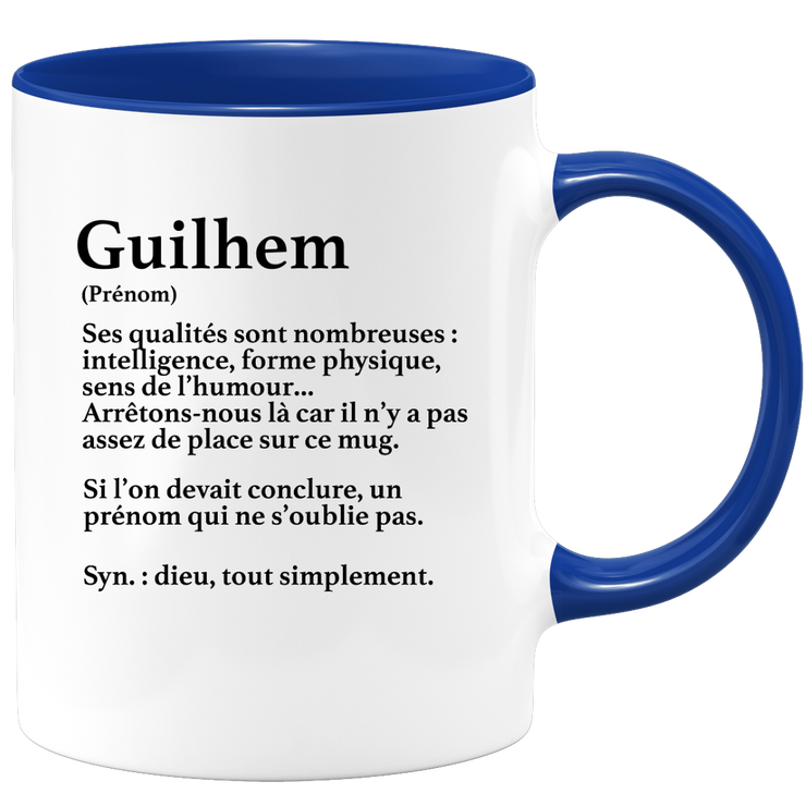 quotedazur - Mug Définition Prénom Guilhem Dieu Tout Simplement - Cadeau Humour Prénom - Idée Cadeau Famille Saint Valentin - Tasse Prénom Guilhem