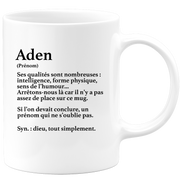 quotedazur - Mug Définition Prénom Aden Dieu Tout Simplement - Cadeau Humour Prénom - Idée Cadeau Famille Saint Valentin - Tasse Prénom Aden