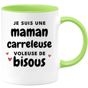quotedazur - Mug Je Suis Une Maman Carreleuse Voleuse De Bisous - Cadeau Fête Des Mères Original - Idée Cadeau Pour Anniversaire Maman - Cadeau Pour Future Maman Naissance