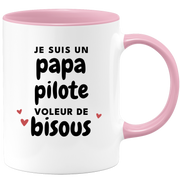 quotedazur - Mug Je Suis Un Papa Pilote Voleur De Bisous - Cadeau Fête Des Pères Original - Idée Cadeau Pour Anniversaire Papa - Cadeau Pour Futur Papa Naissance