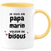 quotedazur - Mug Je Suis Un Papa Marin Voleur De Bisous - Cadeau Fête Des Pères Original - Idée Cadeau Pour Anniversaire Papa - Cadeau Pour Futur Papa Naissance