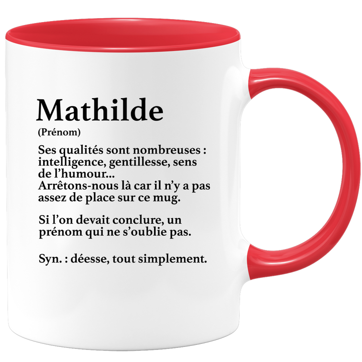 quotedazur - Mug Définition Prénom Mathilde Déesse Tout Simplement - Cadeau Humour Prénom - Idée Cadeau Famille Saint Valentin - Tasse Prénom Mathilde - Idéal Pour Noël Au Bureau