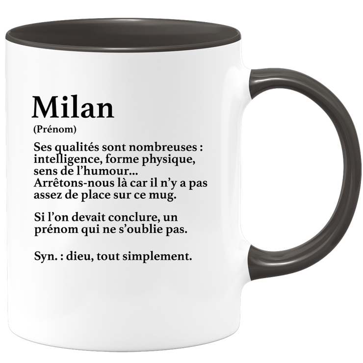 quotedazur - Mug Définition Prénom Milan Dieu Tout Simplement - Cadeau Humour Prénom - Idée Cadeau Famille Saint Valentin - Tasse Prénom Milan
