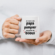 quotedazur - Mug Je Suis Un Papa Pompier Voleur De Bisous - Cadeau Fête Des Pères Original - Idée Cadeau Pour Anniversaire Papa - Cadeau Pour Futur Papa Naissance