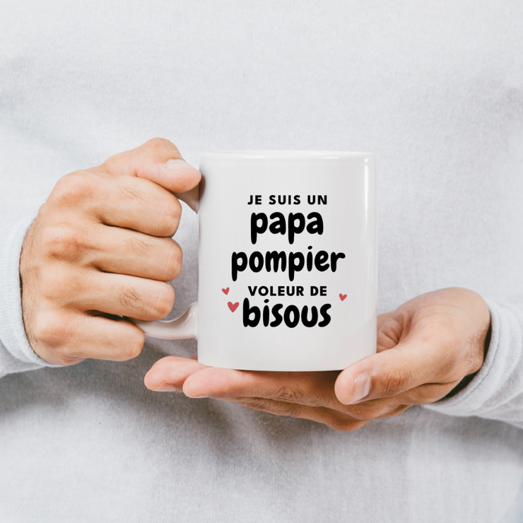 quotedazur - Mug Je Suis Un Papa Pompier Voleur De Bisous - Cadeau Fête Des Pères Original - Idée Cadeau Pour Anniversaire Papa - Cadeau Pour Futur Papa Naissance