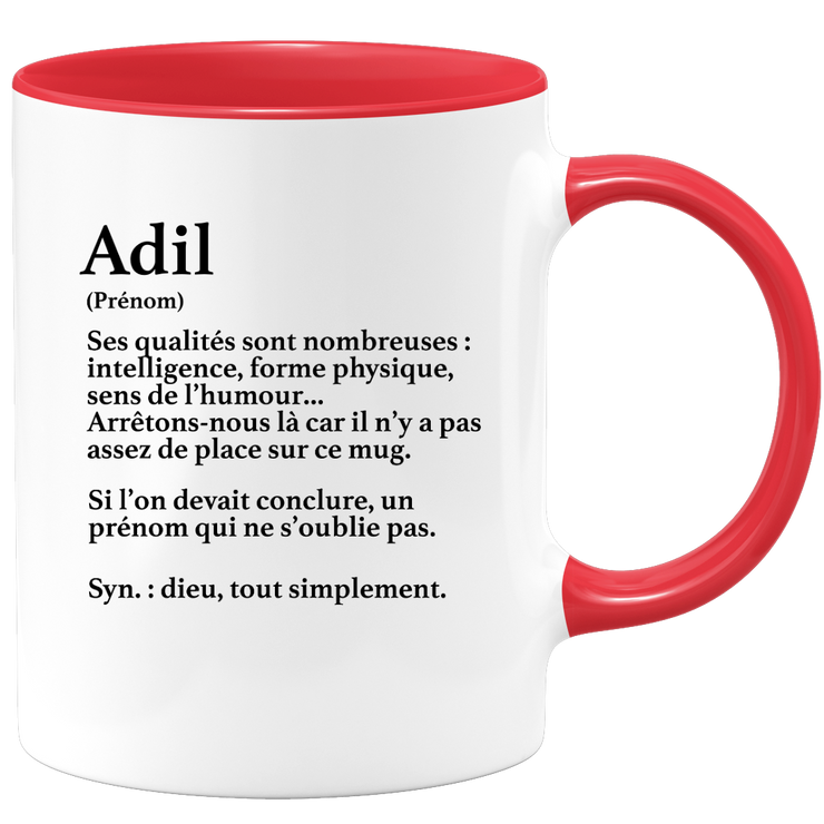 Mug Gift Adil - definition Adil - Personalized first name gift Birthday Man Christmas departure colleague - Ceramic - White