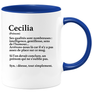 quotedazur - Mug Définition Prénom Cecilia Déesse Tout Simplement - Cadeau Humour Prénom - Idée Cadeau Famille Saint Valentin - Tasse Prénom Cecilia - Idéal Pour Noël Au Bureau