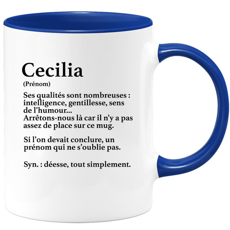 quotedazur - Mug Définition Prénom Cecilia Déesse Tout Simplement - Cadeau Humour Prénom - Idée Cadeau Famille Saint Valentin - Tasse Prénom Cecilia - Idéal Pour Noël Au Bureau