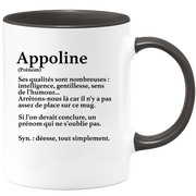 quotedazur - Mug Définition Prénom Appoline Déesse Tout Simplement - Cadeau Humour Prénom - Idée Cadeau Famille Saint Valentin - Tasse Prénom Appoline - Idéal Pour Noël Au Bureau