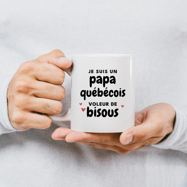 quotedazur - Mug Je Suis Un Papa Québécois Voleur De Bisous - Cadeau Fête Des Pères Original - Idée Cadeau Pour Anniversaire Papa - Cadeau Pour Futur Papa Naissance