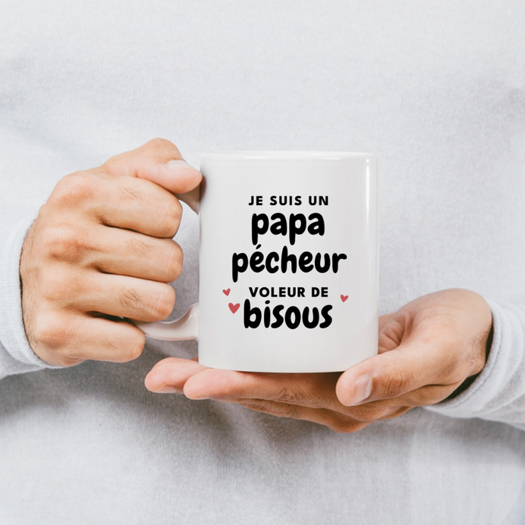 quotedazur - Mug Je Suis Un Papa Pécheur Voleur De Bisous - Cadeau Fête Des Pères Original - Idée Cadeau Pour Anniversaire Papa - Cadeau Pour Futur Papa Naissance
