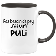 quotedazur - Mug Pas Besoin De Psy J'ai Un Puli - Cadeau Humour Chien - Tasse Originale Animaux Cadeau Noël Anniversaire