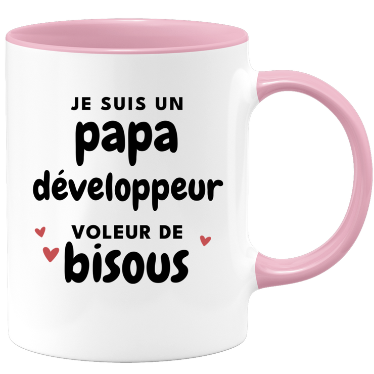 quotedazur - Mug Je Suis Un Papa Développeur Voleur De Bisous - Cadeau Fête Des Pères Original - Idée Cadeau Pour Anniversaire Papa - Cadeau Pour Futur Papa Naissance