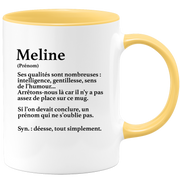 quotedazur - Mug Définition Prénom Meline Déesse Tout Simplement - Cadeau Humour Prénom - Idée Cadeau Famille Saint Valentin - Tasse Prénom Meline - Idéal Pour Noël Au Bureau