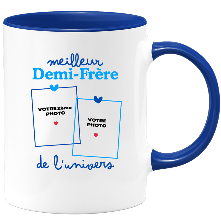 Mug Meilleur Demi-frère de l'univers - Mug personnalisé avec 2 photos famille