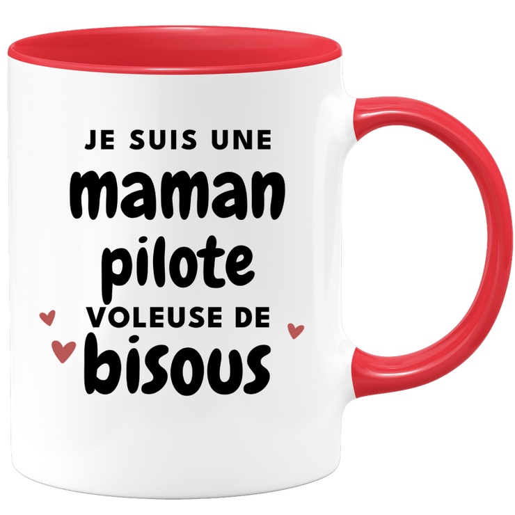 quotedazur - Mug Je Suis Une Maman Pilote Voleuse De Bisous - Cadeau Fête Des Mères Original - Idée Cadeau Pour Anniversaire Maman - Cadeau Pour Future Maman Naissance