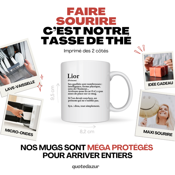 quotedazur - Mug Définition Prénom Lior Dieu Tout Simplement - Cadeau Humour Prénom - Idée Cadeau Famille Saint Valentin - Tasse Prénom Lior