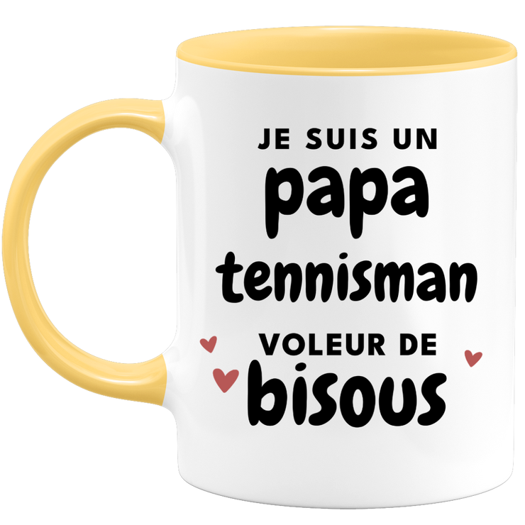 quotedazur - Mug Je Suis Un Papa Tennisman Voleur De Bisous - Cadeau Fête Des Pères Original - Idée Cadeau Pour Anniversaire Papa - Cadeau Pour Futur Papa Naissance