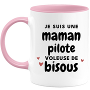 quotedazur - Mug Je Suis Une Maman Pilote Voleuse De Bisous - Cadeau Fête Des Mères Original - Idée Cadeau Pour Anniversaire Maman - Cadeau Pour Future Maman Naissance