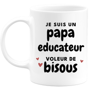 quotedazur - Mug Je Suis Un Papa Educateur Voleur De Bisous - Cadeau Fête Des Pères Original - Idée Cadeau Pour Anniversaire Papa - Cadeau Pour Futur Papa Naissance