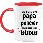 quotedazur - Mug Je Suis Un Papa Policier Voleur De Bisous - Cadeau Fête Des Pères Original - Idée Cadeau Pour Anniversaire Papa - Cadeau Pour Futur Papa Naissance