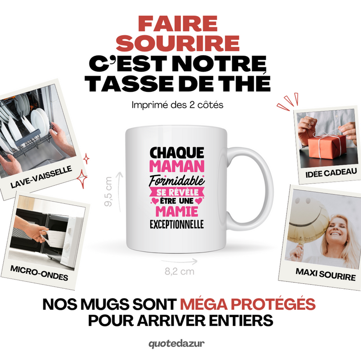 quotedazur - Mug Chaque Maman Formidable Se Révèle Être Une Mamie Exceptionnelle - Cadeau Future Mamie - Surprise Annonce Grossesse Garçon/Fille Naissance Bébé Gender Reveal