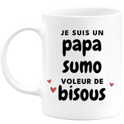 quotedazur - Mug Je Suis Un Papa Sumo Voleur De Bisous - Cadeau Fête Des Pères Original - Idée Cadeau Pour Anniversaire Papa - Cadeau Pour Futur Papa Naissance