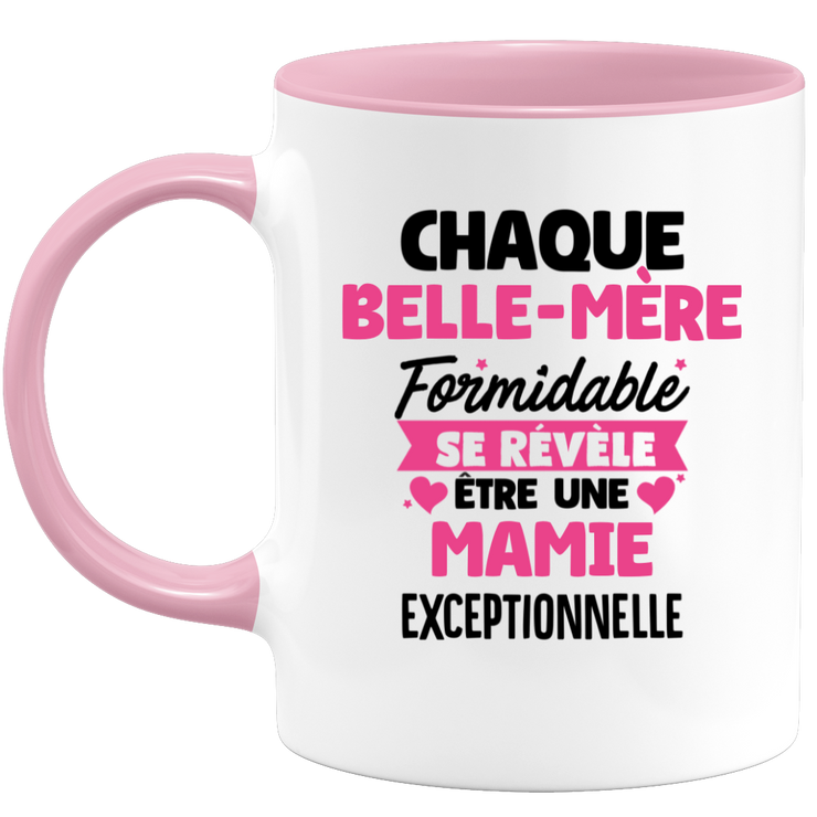 QUOTEDAZUR - Mug Chaque Belle-mère Formidable Se Révèle Être Une Mamie Exceptionnelle - Cadeau Future Mamie - Surprise Annonce Grossesse Garçon/Fille Naissance Bébé Gender Reveal