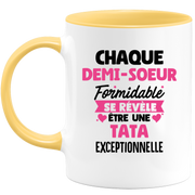 QUOTEDAZUR - Mug Chaque Demi-soeur Formidable Se Révèle Être Une Tata Exceptionnelle - Cadeau Future Tata - Surprise Annonce Grossesse Garçon/Fille Naissance Bébé Gender Reveal