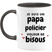 quotedazur - Mug Je Suis Un Papa Policier Voleur De Bisous - Cadeau Fête Des Pères Original - Idée Cadeau Pour Anniversaire Papa - Cadeau Pour Futur Papa Naissance