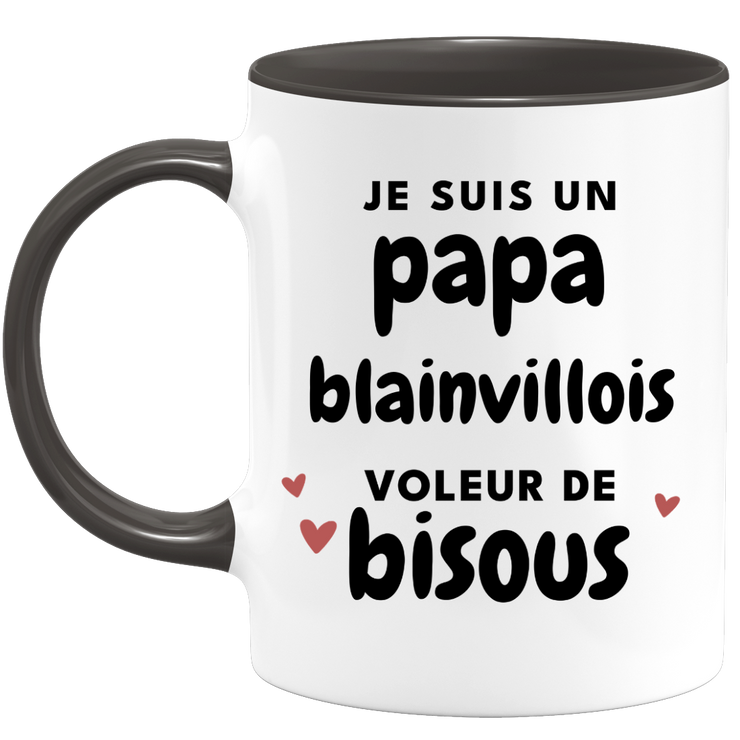 quotedazur - Mug Je Suis Un Papa Blainvillois Voleur De Bisous - Cadeau Fête Des Pères Original - Idée Cadeau Pour Anniversaire Papa - Cadeau Pour Futur Papa Naissance