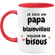 quotedazur - Mug Je Suis Un Papa Blainvillois Voleur De Bisous - Cadeau Fête Des Pères Original - Idée Cadeau Pour Anniversaire Papa - Cadeau Pour Futur Papa Naissance