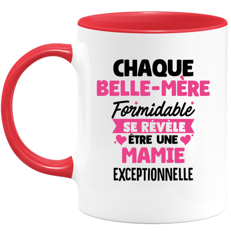 QUOTEDAZUR - Mug Chaque Belle-mère Formidable Se Révèle Être Une Mamie Exceptionnelle - Cadeau Future Mamie - Surprise Annonce Grossesse Garçon/Fille Naissance Bébé Gender Reveal