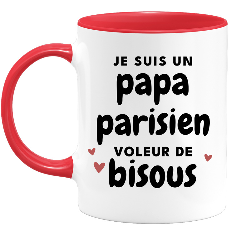 quotedazur - Mug Je Suis Un Papa Parisien Voleur De Bisous - Cadeau Fête Des Pères Original - Idée Cadeau Pour Anniversaire Papa - Cadeau Pour Futur Papa Naissance