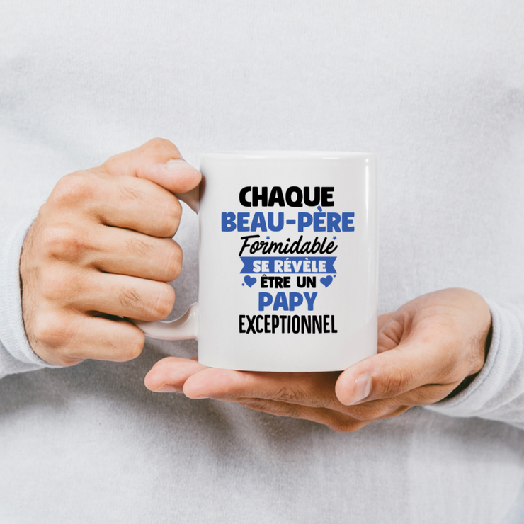quotedazur - Mug Chaque Beau-Père Formidable Se Révèle Être Un Papy Exceptionnel - Cadeau Futur Papy - Surprise Annonce Grossesse Garçon/Fille Naissance Bébé Gender Reveal